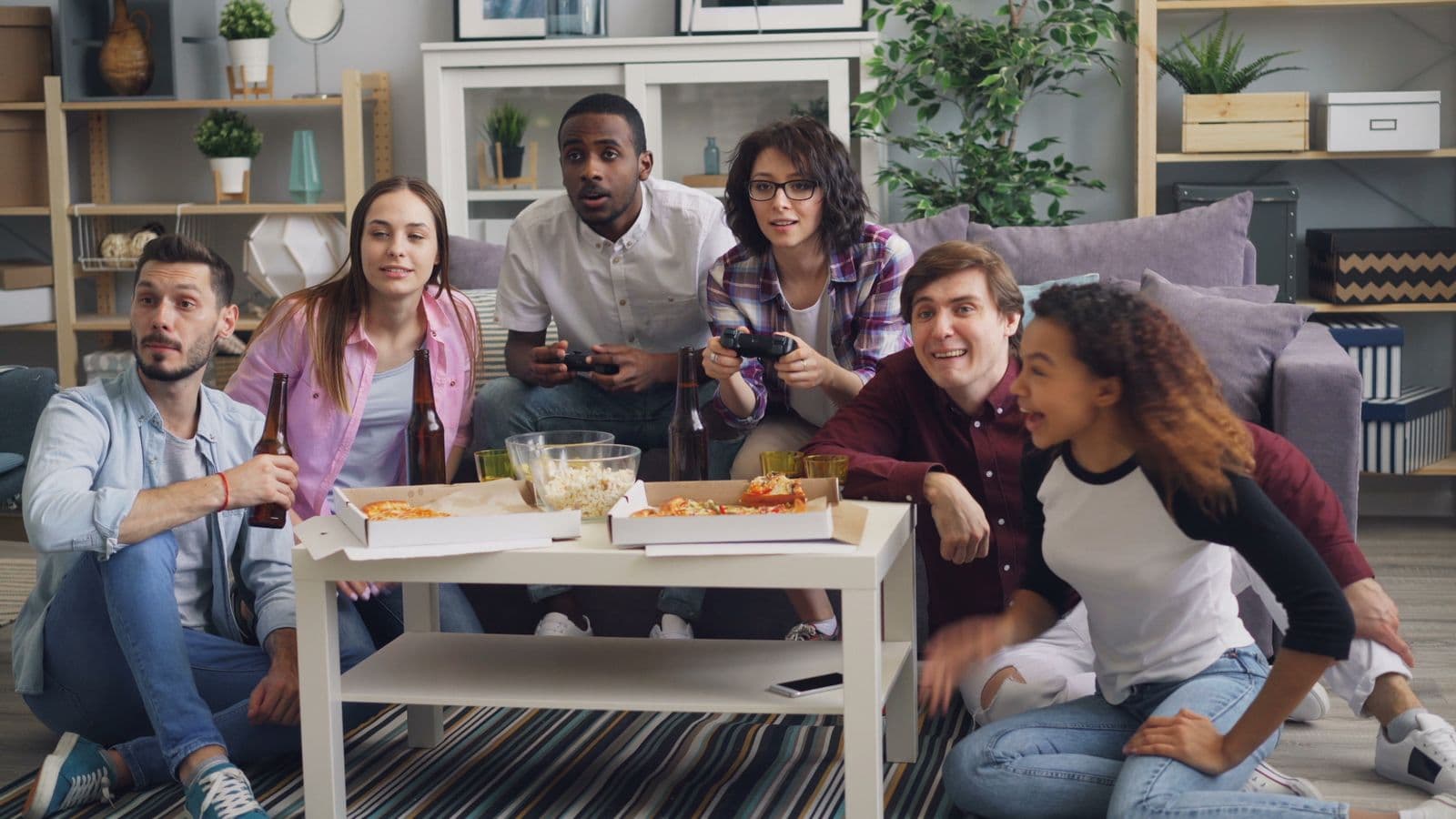 Friends enjoying a bright, welcoming game night together